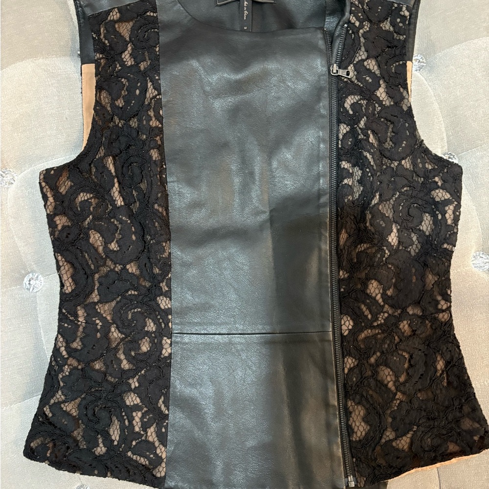 BCBGMaxAzria Black Lace and Faux Leather Vest - Picture 3 of 5
